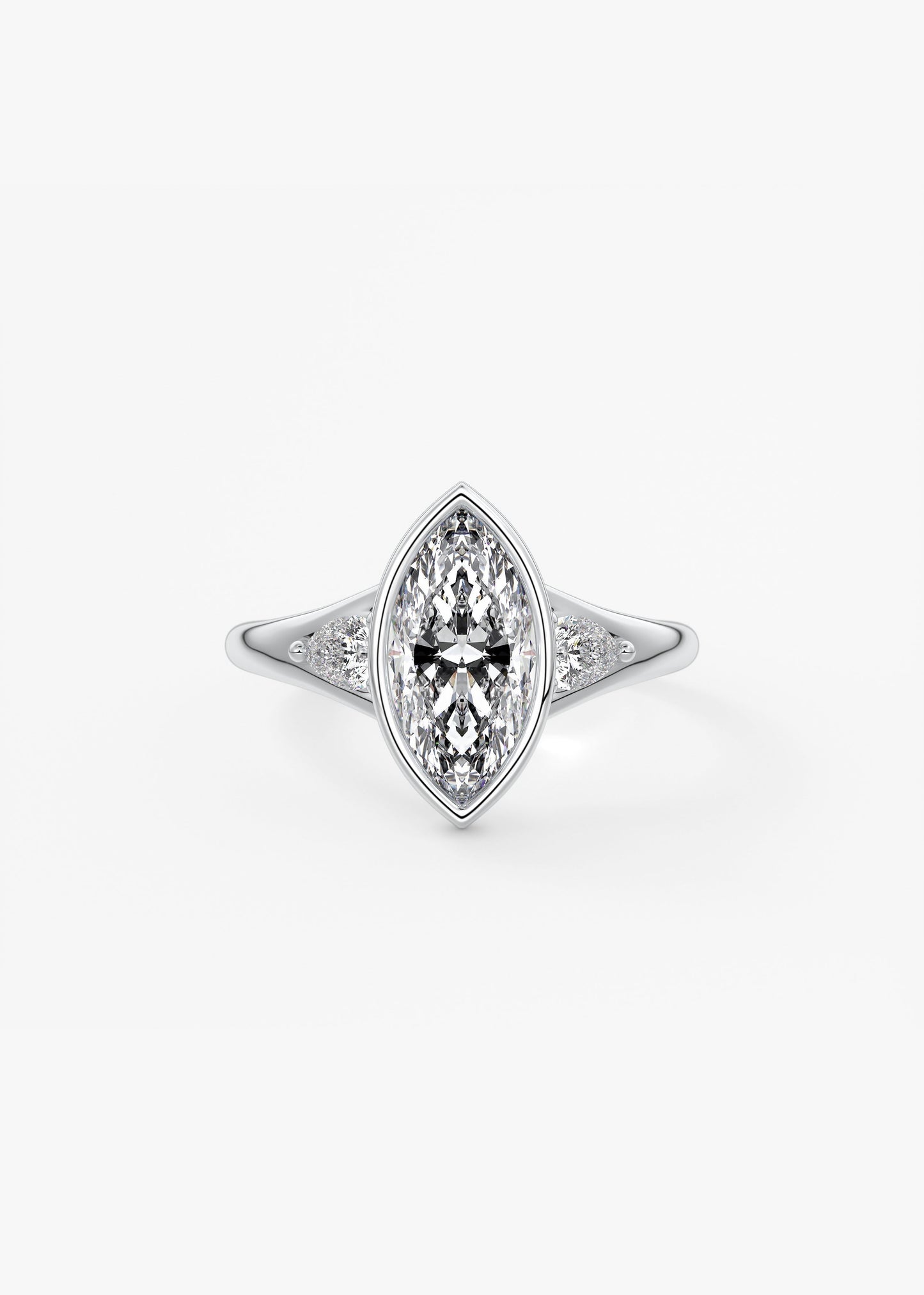 Marquise Three Stone Bezel Lab Grown Diamond Engagement Ring