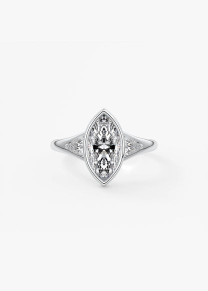 Marquise Three Stone Bezel Lab Grown Diamond Engagement Ring
