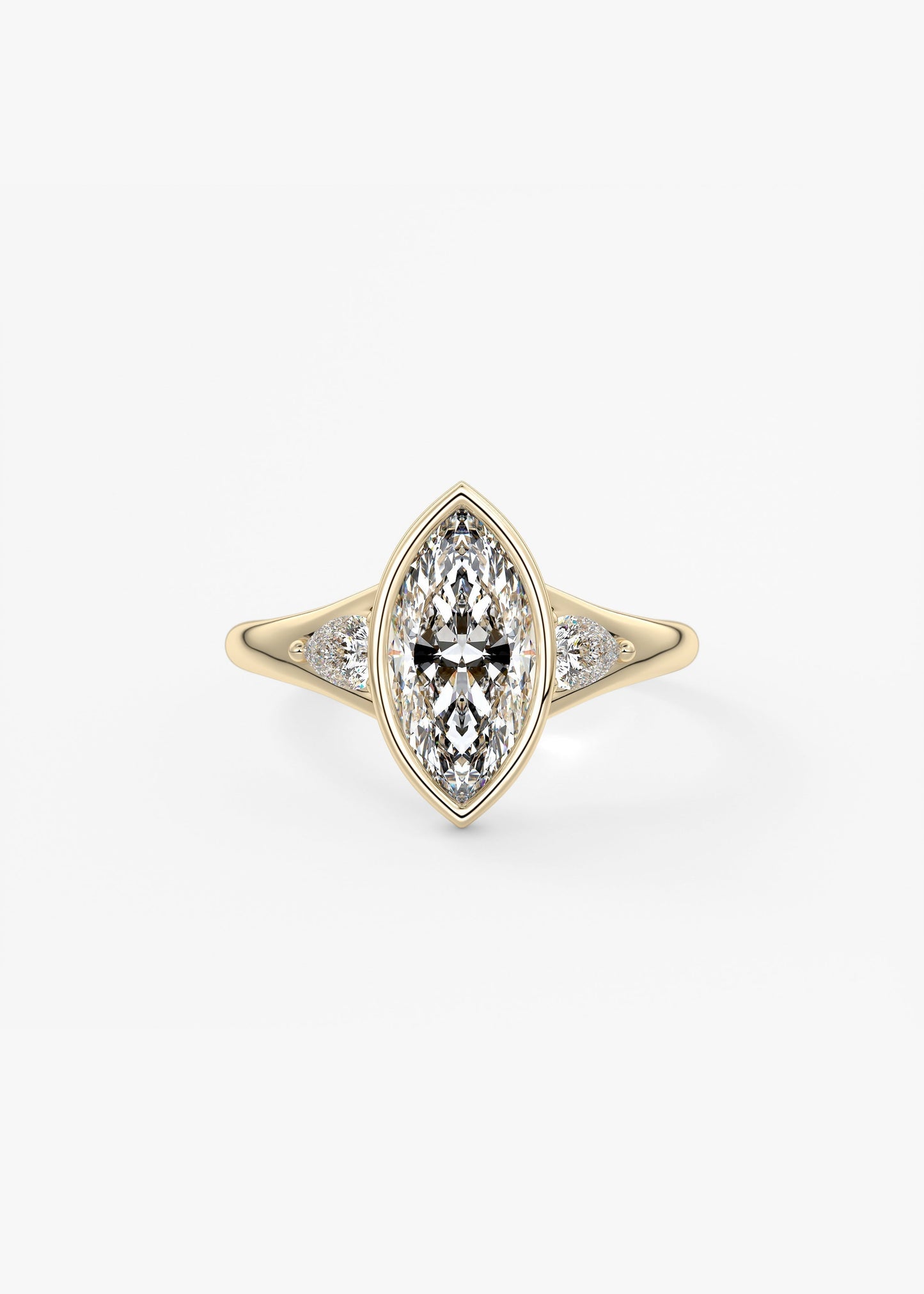 Marquise Three Stone Bezel Lab Grown Diamond Engagement Ring