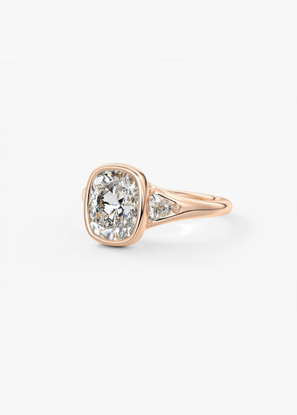 Elongated Cushion Three Stone Bezel Lab Grown Diamond Engagement Ring