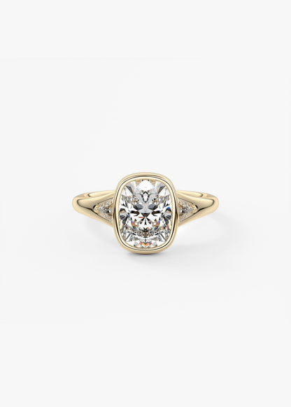 Elongated Cushion Three Stone Bezel Lab Grown Diamond Engagement Ring