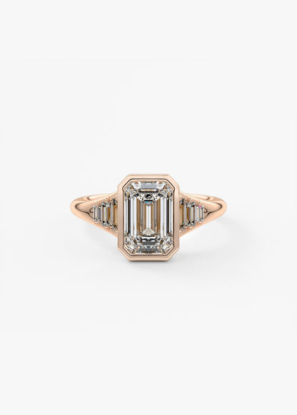 Emerald Cluster Bezel Lab Grown Diamond Engagement Ring