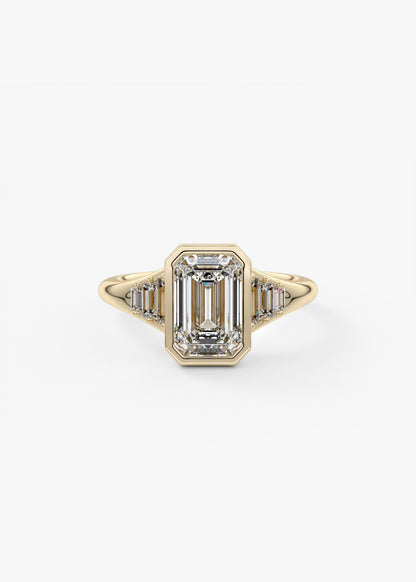 Emerald Cluster Bezel Lab Grown Diamond Engagement Ring