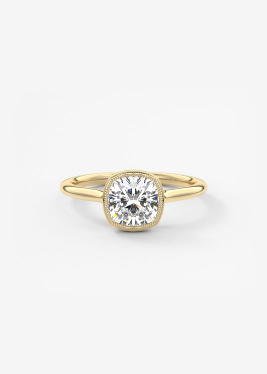 Cushion Milgrain Bezel Lab Grown Diamond Engagement Ring