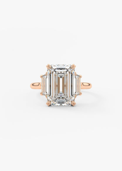 Emerald Three Stone Lab Grown Diamond Engagement Ring