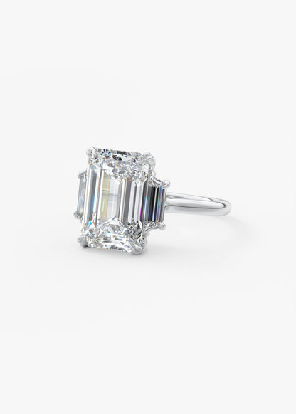Emerald Three Stone Lab Grown Diamond Engagement Ring