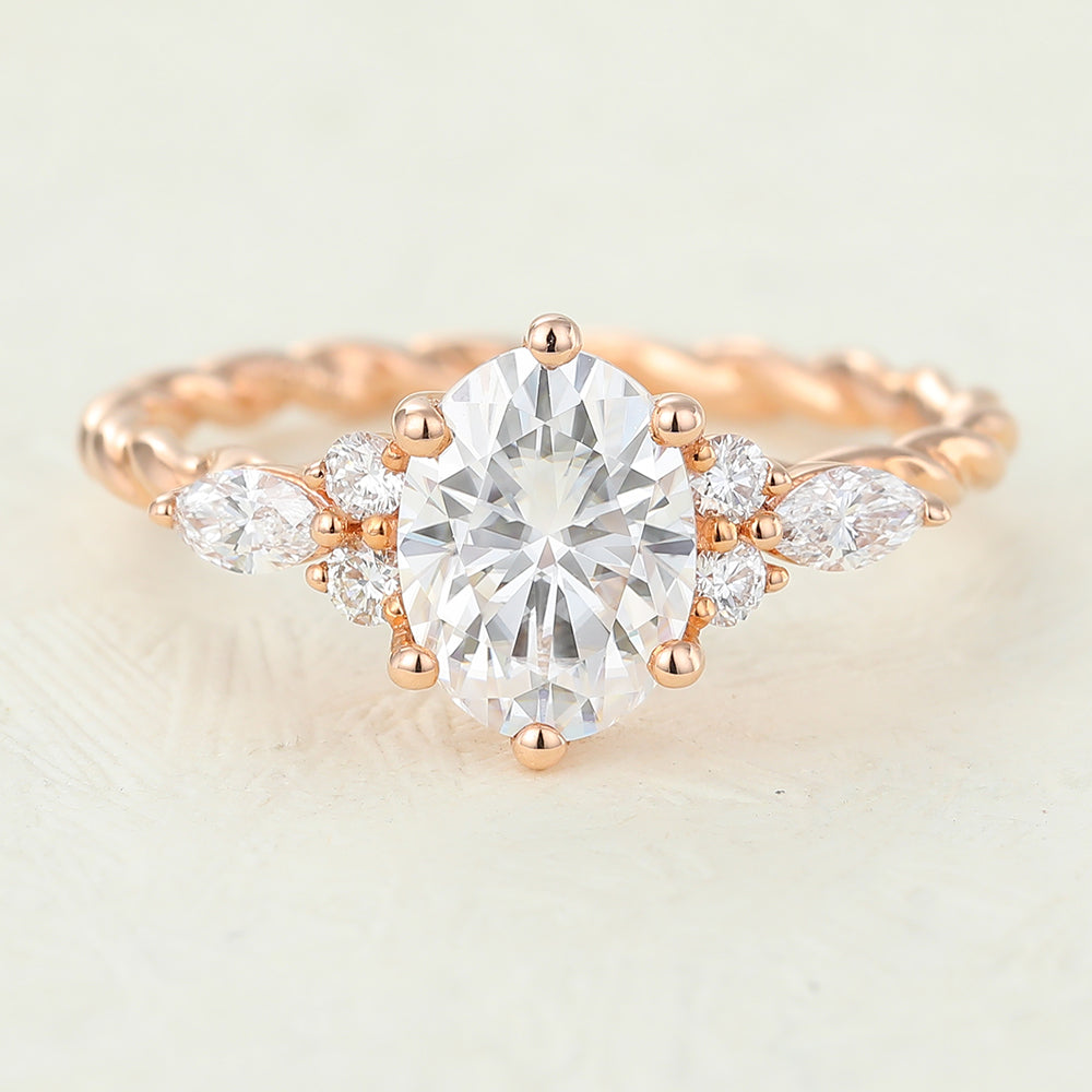 1.33 CT Oval Shaped Moissanite Cluster Engagement Ring