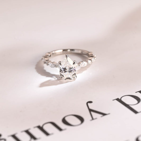 Stunning 1.0 - 2.0 CT Pear Moissanite Engagement Ring with Pave Design 1