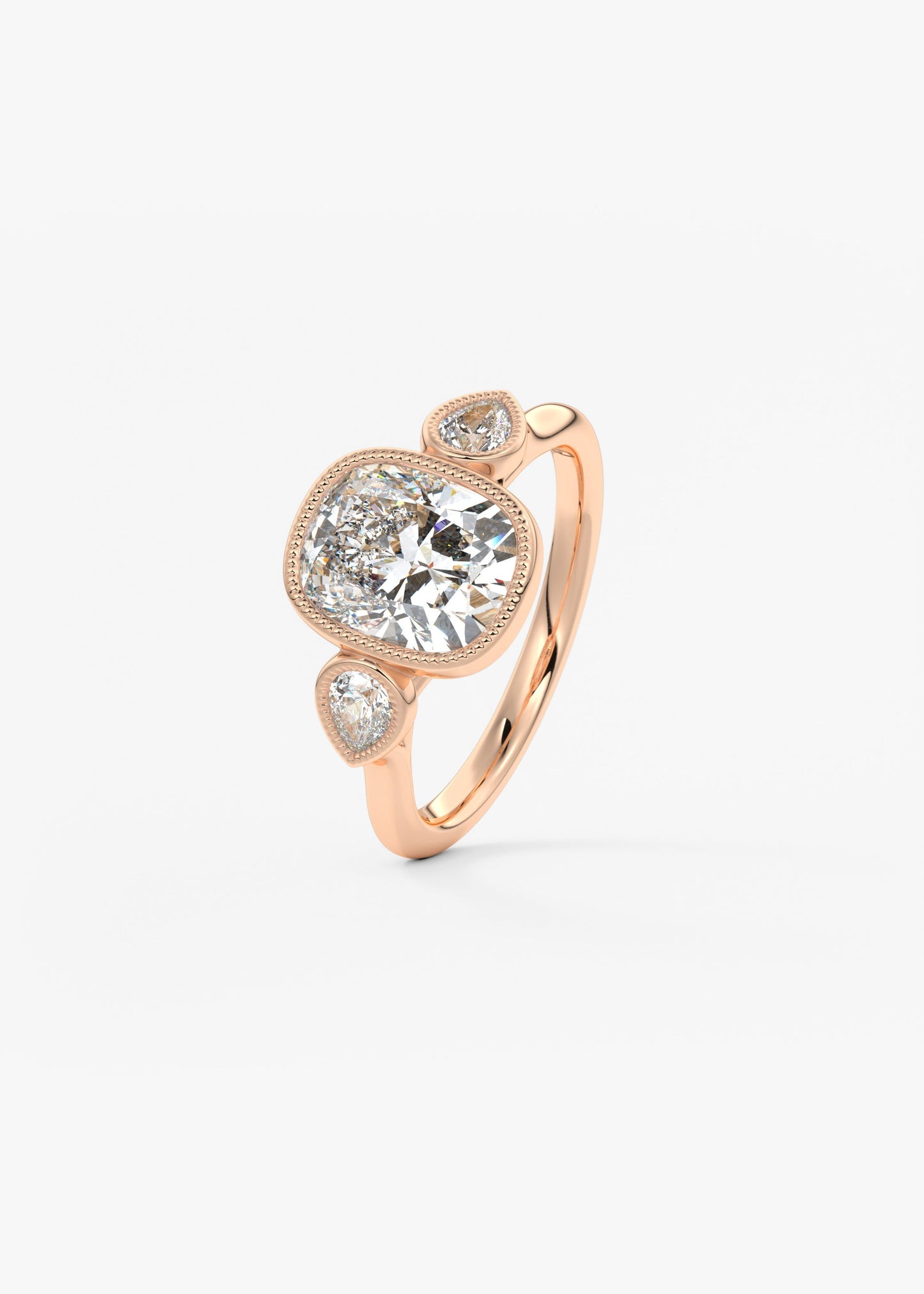 Elongated Cushion Three Stone Lab Grown Diamond Engagement Ring