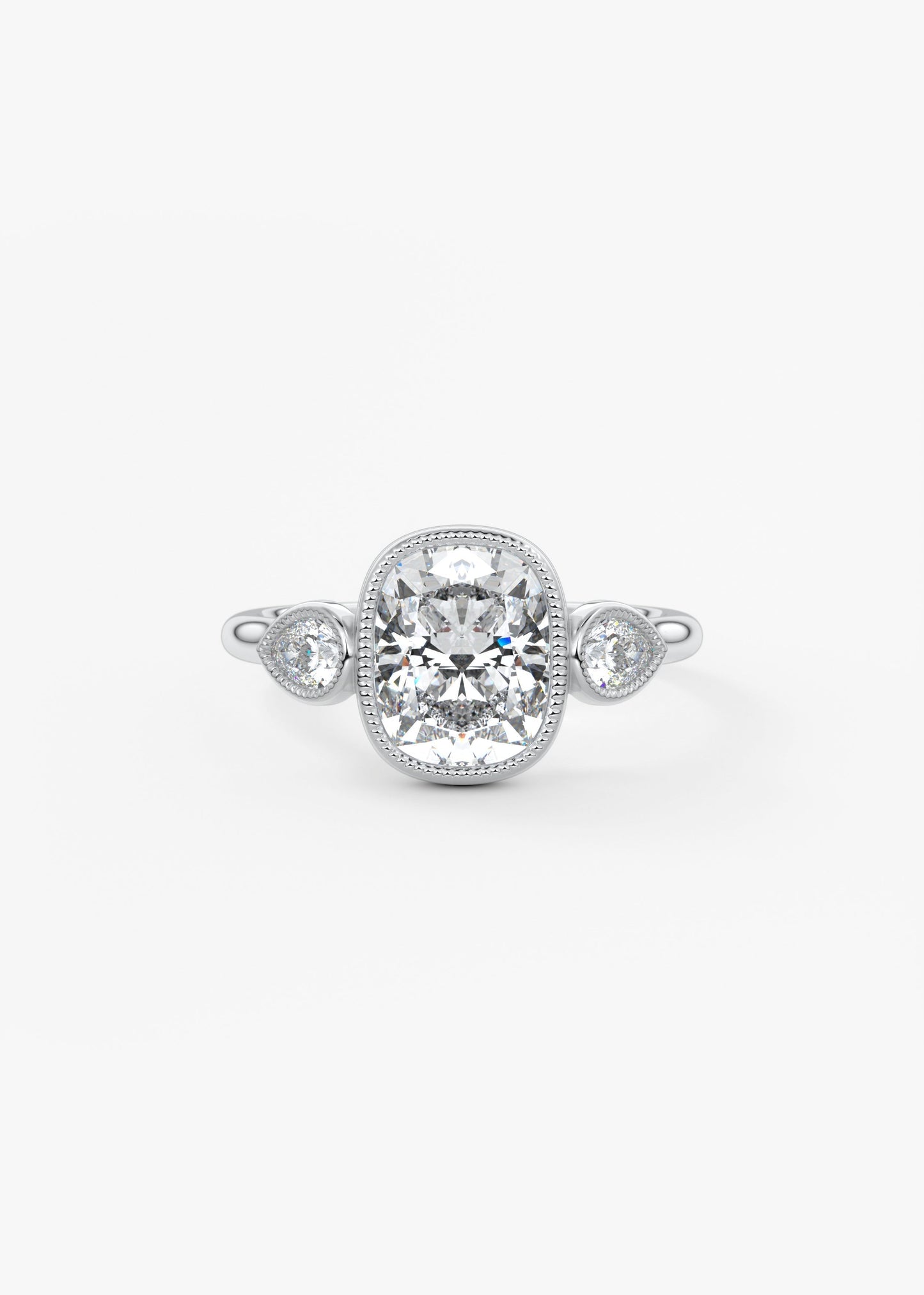 Elongated Cushion Three Stone Lab Grown Diamond Engagement Ring