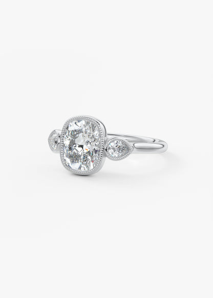 Elongated Cushion Three Stone Lab Grown Diamond Engagement Ring