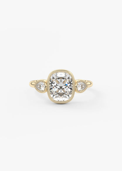 Elongated Cushion Three Stone Lab Grown Diamond Engagement Ring