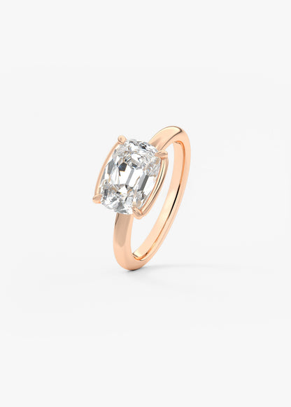 Old Mine Cushion Half Bezel Lab Grown Diamond Engagement Ring