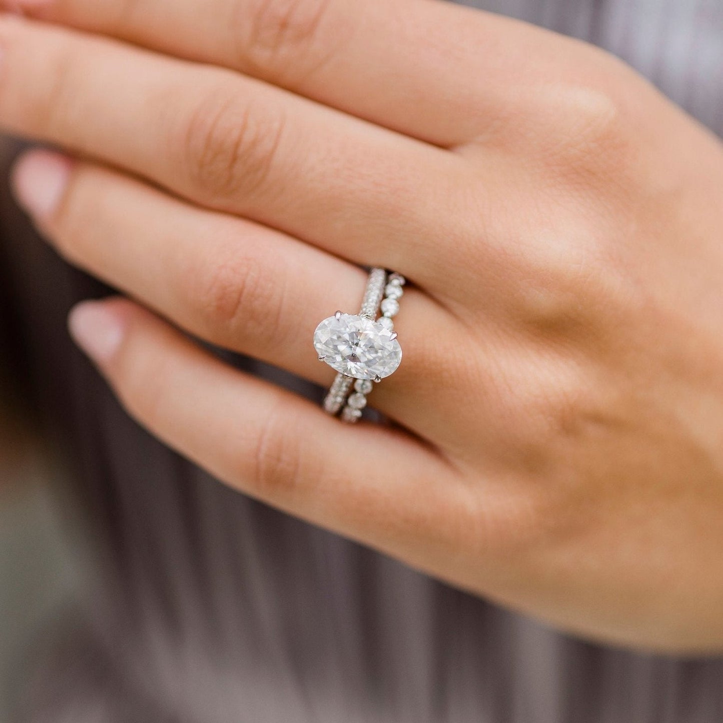 3.4 CT Oval Pave Lab Grown Diamond Engagement Ring