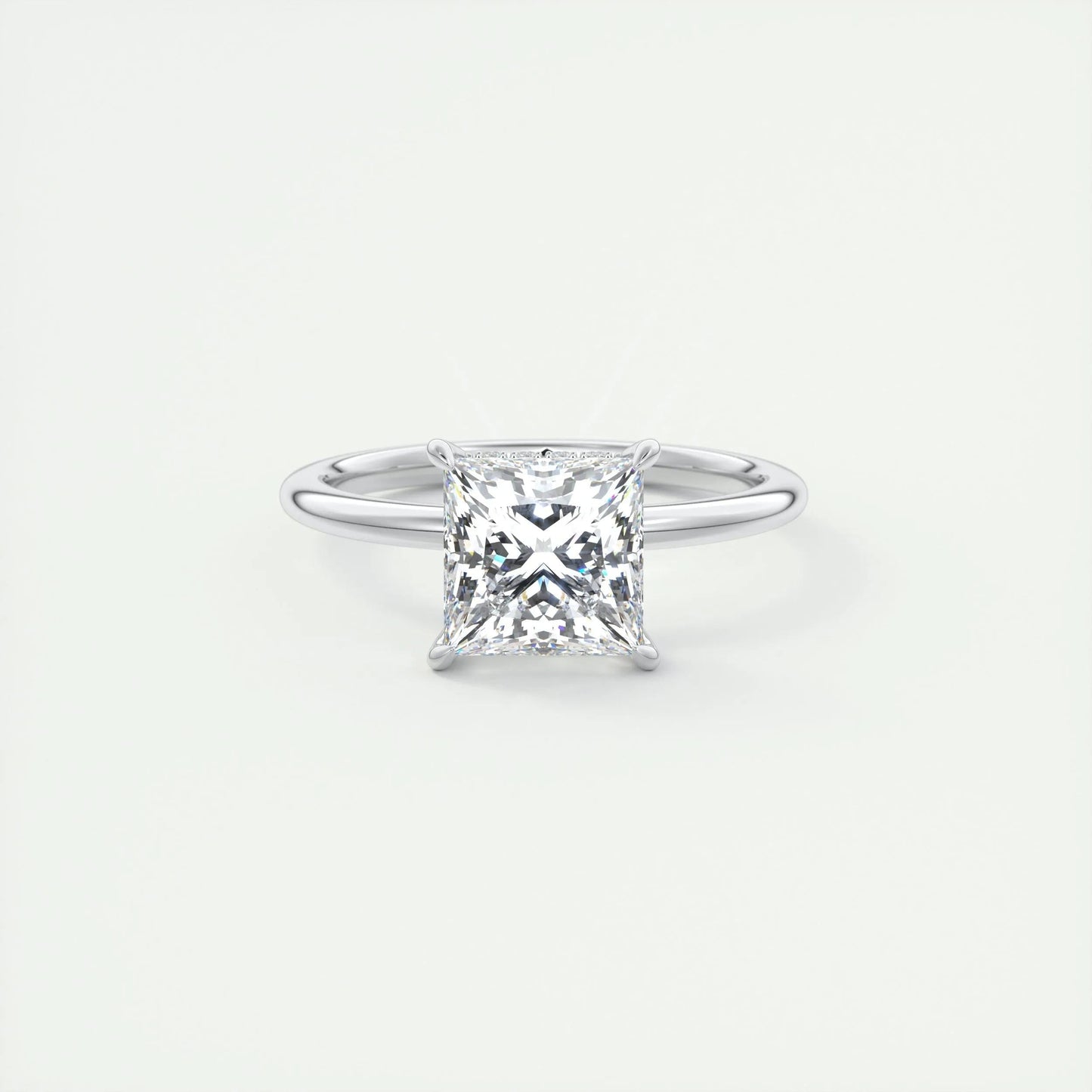 2.08 CT Princess Solitaire Hidden Halo Moissanite Engagement Ring