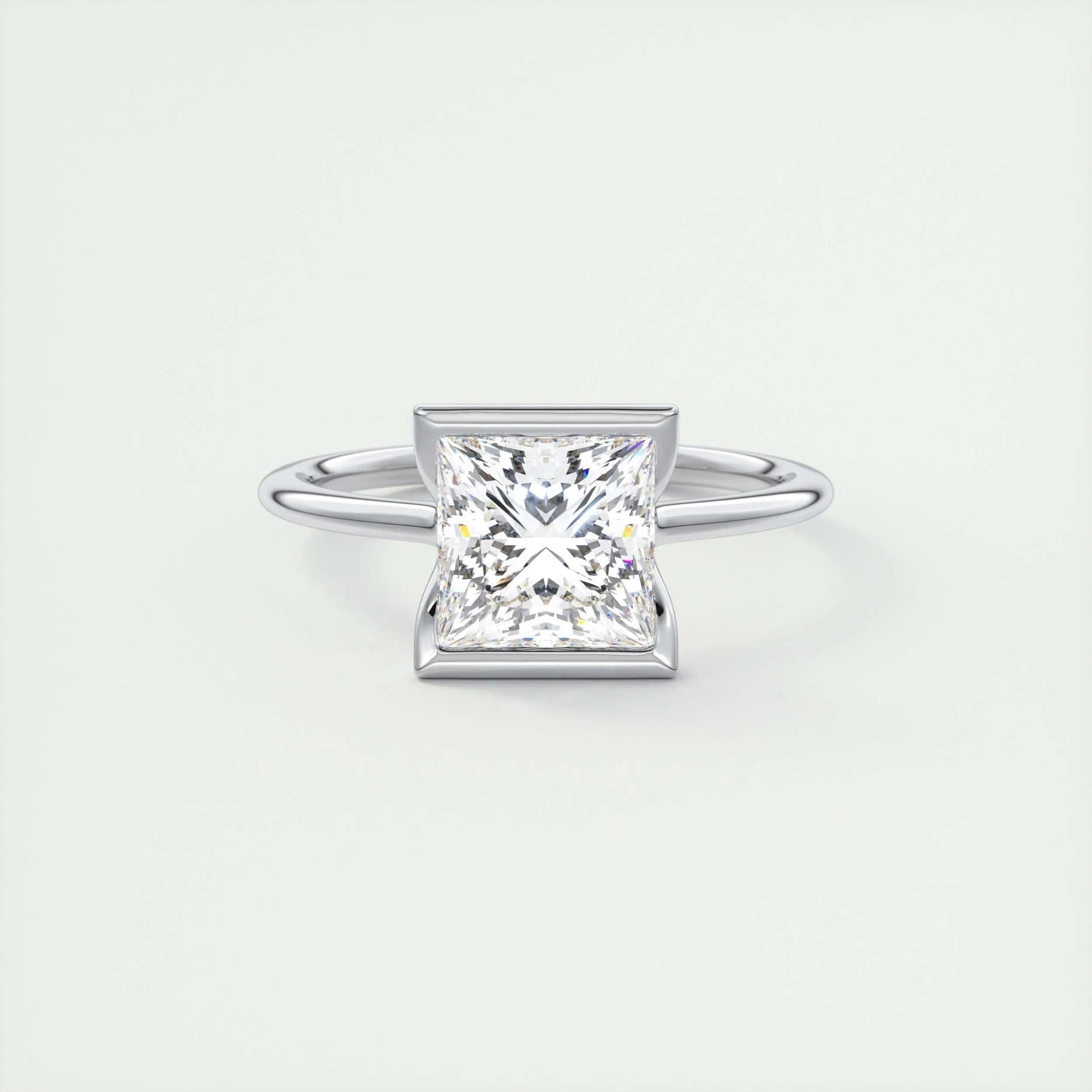 2.08 CT Princess Solitaire  Half Bezel Moissanite Engagement Ring