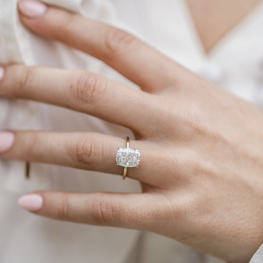 3.2 CT Elongated Cushion Hidden Halo Moissanite Engagement Ring
