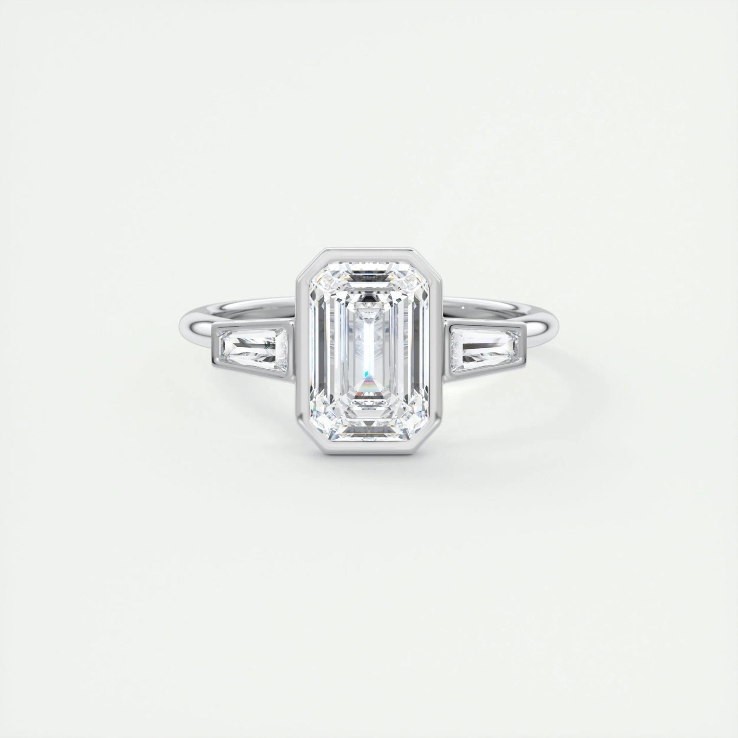 2.30 CT Emerald Cut Bezel 3 Stone Moissanite Engagement Ring