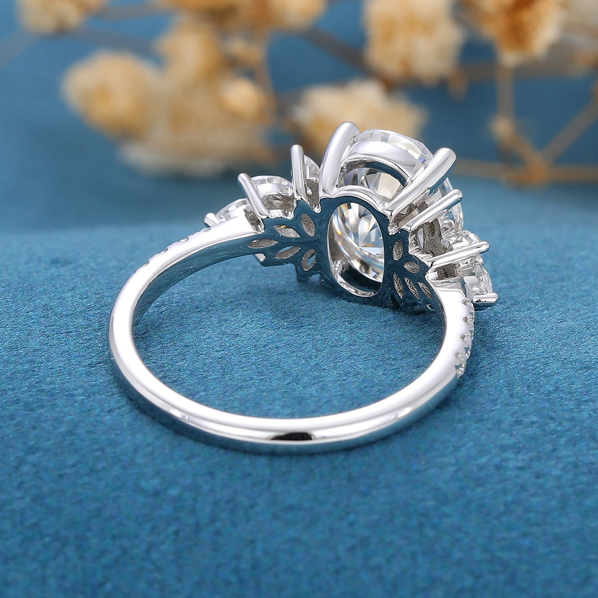 1.91 CT Oval Shaped Moissanite Cluster Engagement Ring