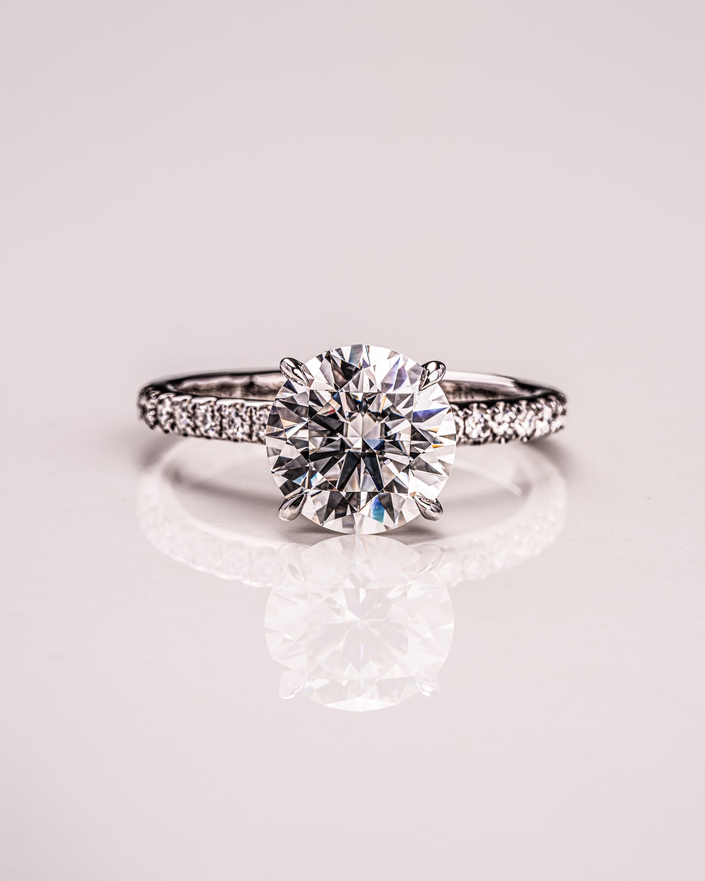 1.9 CT Round Hidden Halo Pave Moissanite Engagement Ring