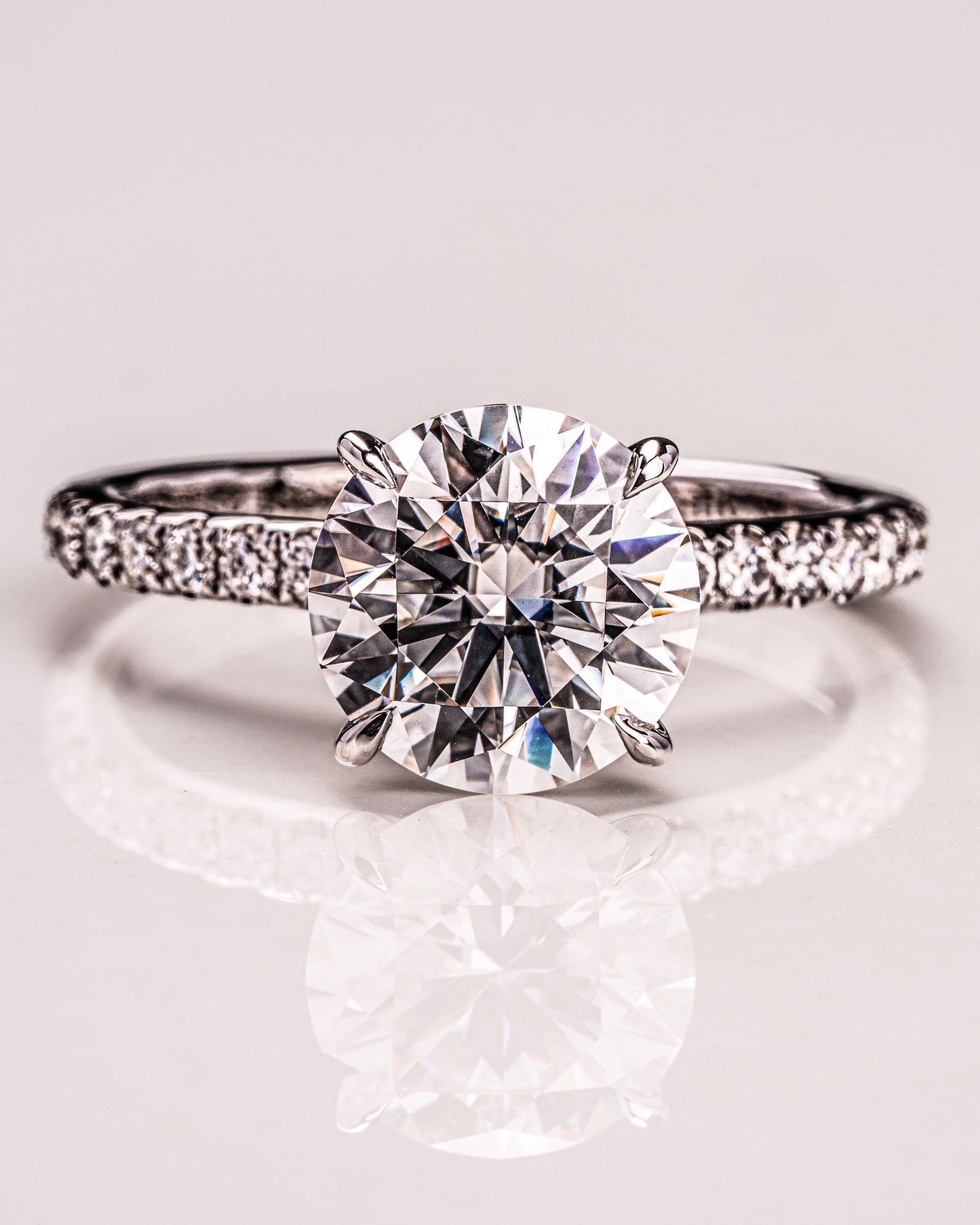 1.9 CT Round Hidden Halo Pave Moissanite Engagement Ring