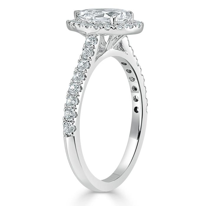 1.0 CT Pear Cut Halo Moissanite Engagement Ring With Pave Setting