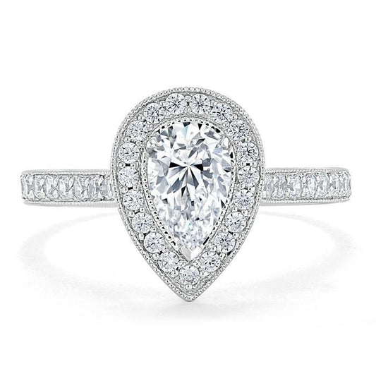 1.52 CT Pear Cut Halo Channel Pave Moissanite Engagement Ring