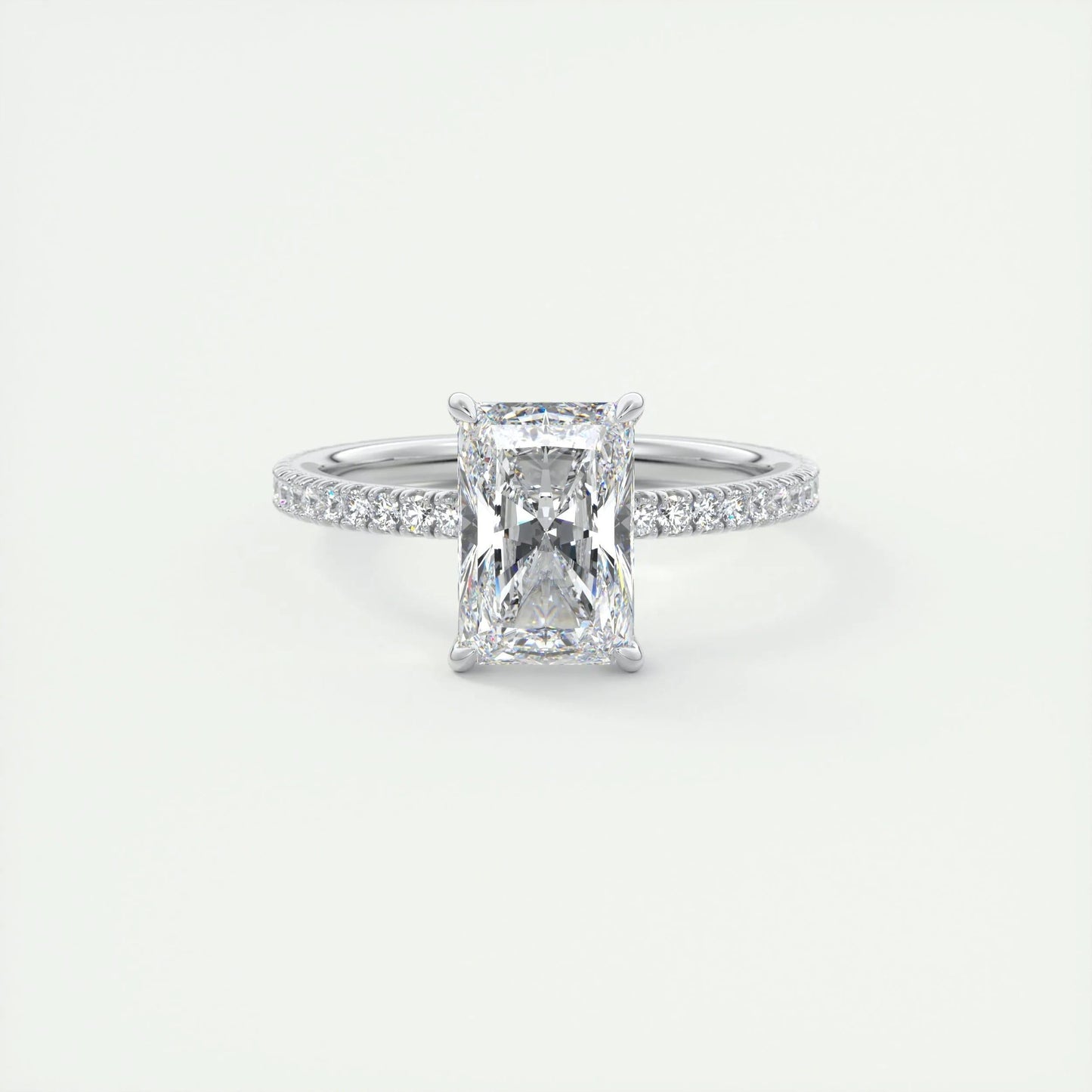2.10 CT Radiant Solitaire Pave Moissanite Engagement Ring
