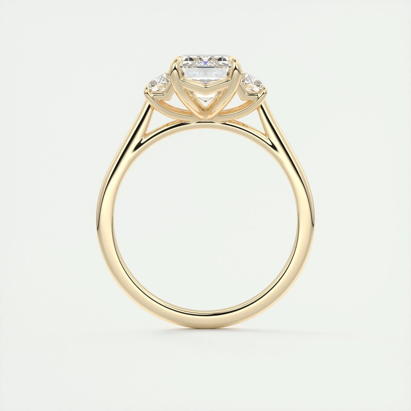 1.91 CT Emerald Cut Three Stone Moissanite Engagement Ring