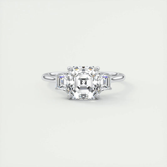2.03 CT Asscher Cut Three Stone Moissanite Engagement Ring