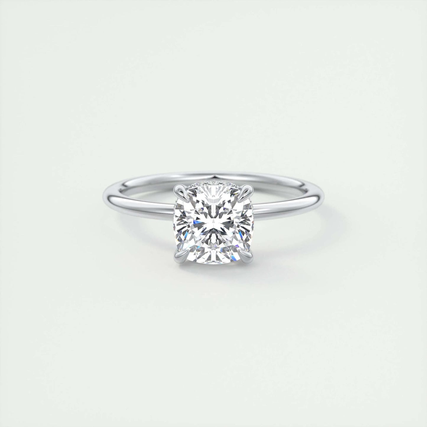 2.15 CT Cushion Solitaire Hidden Halo Moissanite Engagement Ring