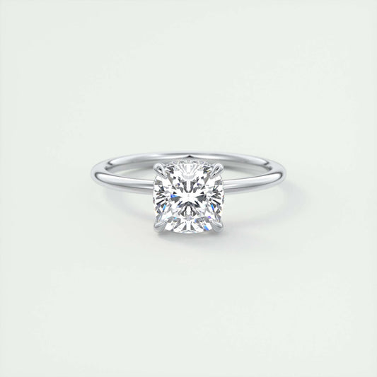 2.15 CT Cushion Solitaire Hidden Halo Moissanite Engagement Ring