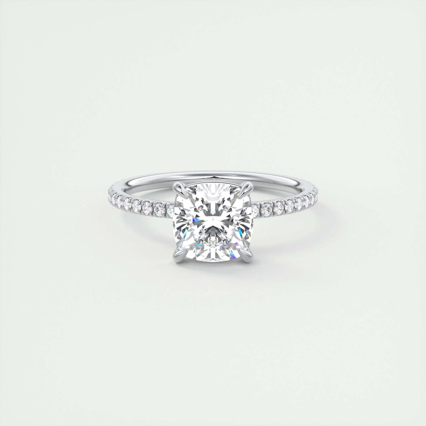 2.15 CT Cushion Cut Solitaire Pave Moissanite Engagement Ring