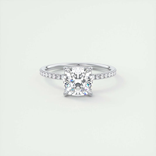 2.15 CT Cushion Cut Solitaire Pave Moissanite Engagement Ring