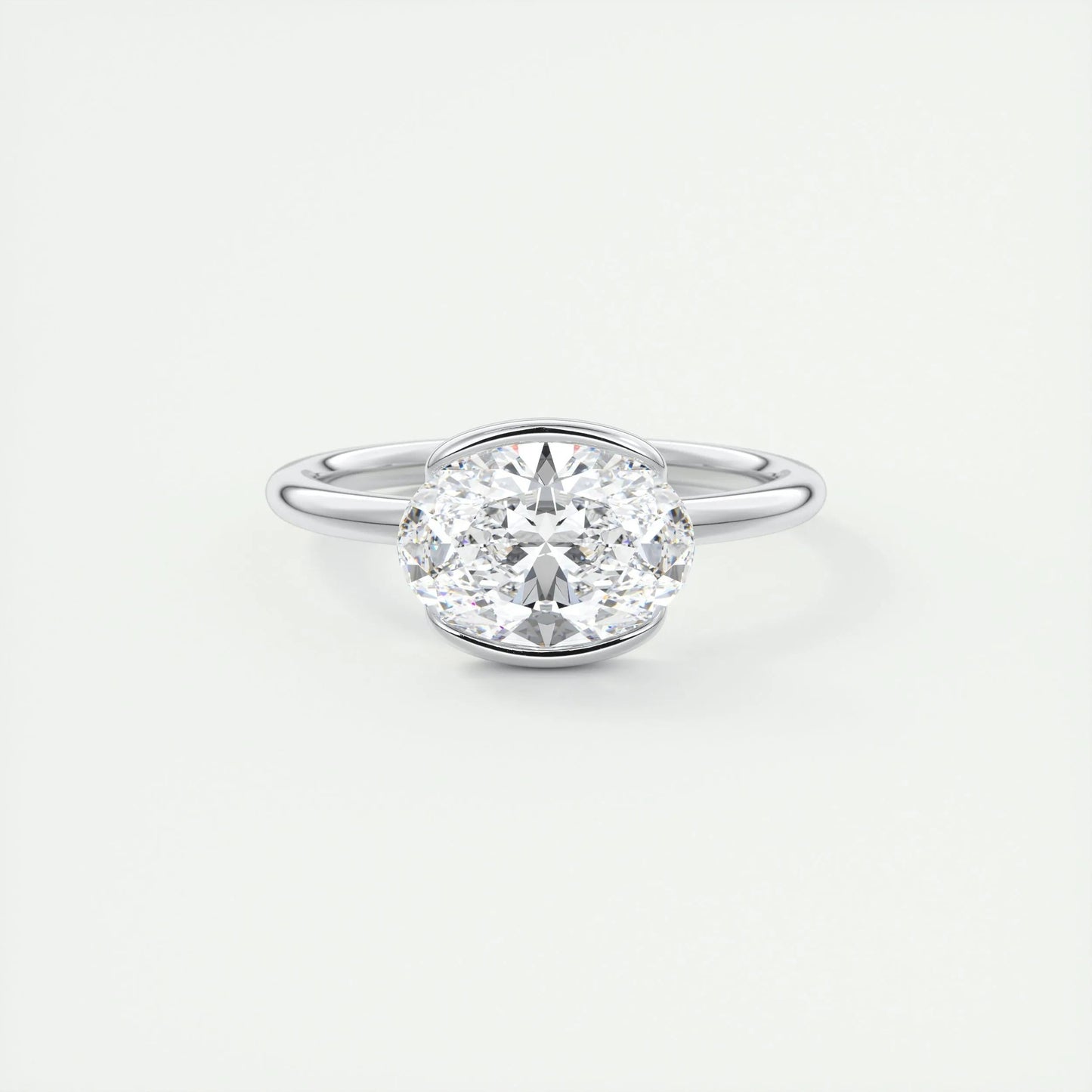 1.91 CT Oval Half Bezel Solitaire Moissanite Engagement Ring