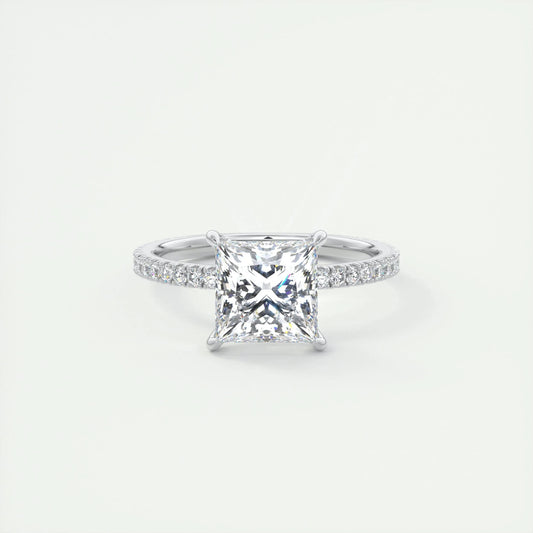 2.08 CT Princess Solitaire Pave Moissanite Engagement Ring