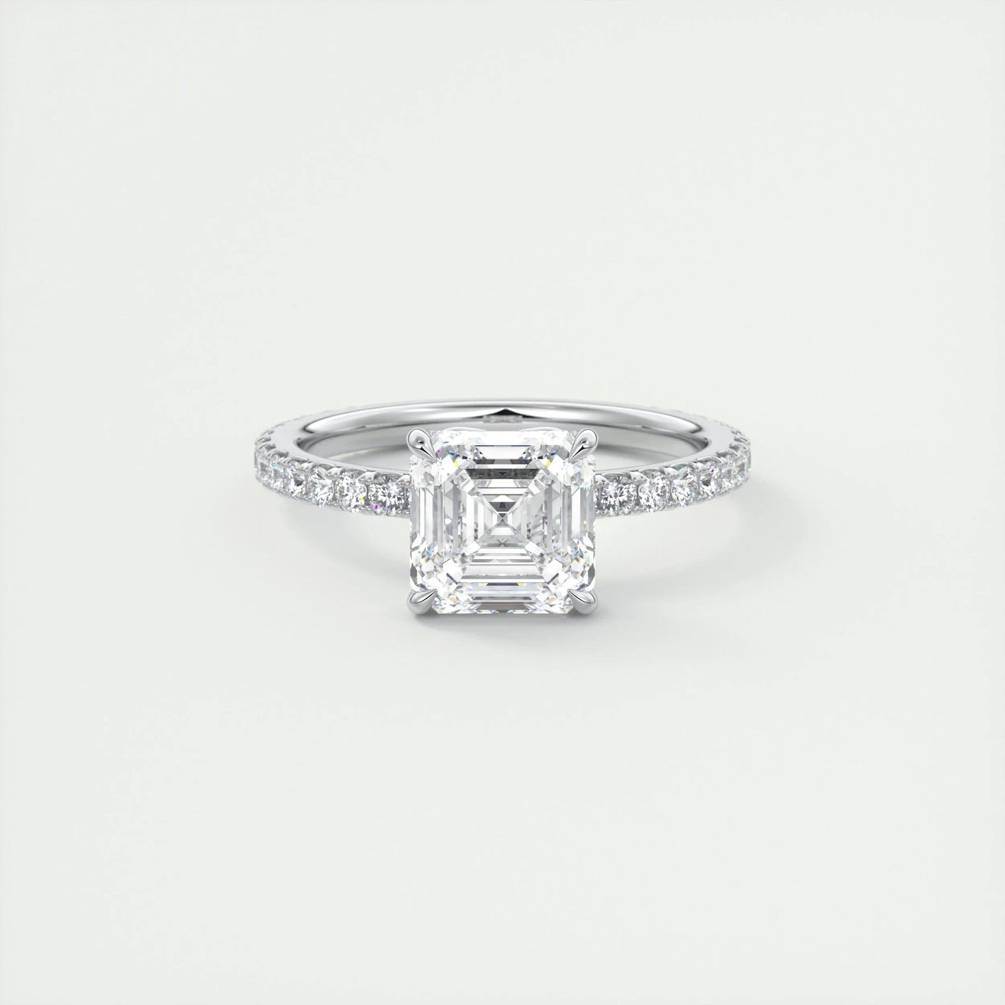 2.03 CT Asscher Cut Solitaire Pave Moissanite Engagement Ring