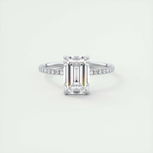 1.91 CT Emerald Cut Solitaire Pave Moissanite Engagement Ring