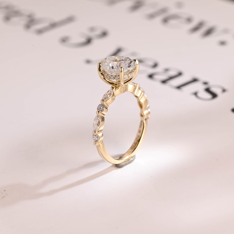 Stunning 1.0 - 2.0 CT Oval Moissanite Engagement Ring with Pave & Hidden Halo Design 7