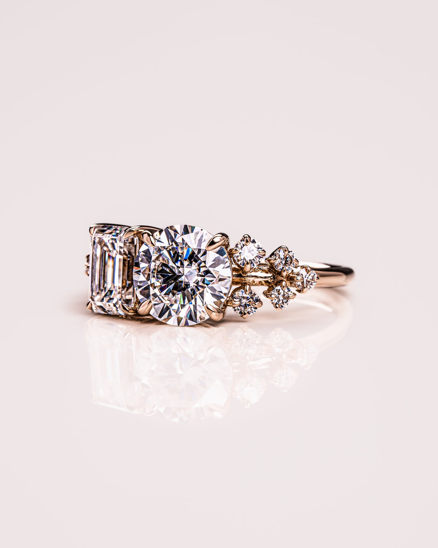 2.80 CT Emerald & Round Cut Two Stone Moissanite Engagement Ring