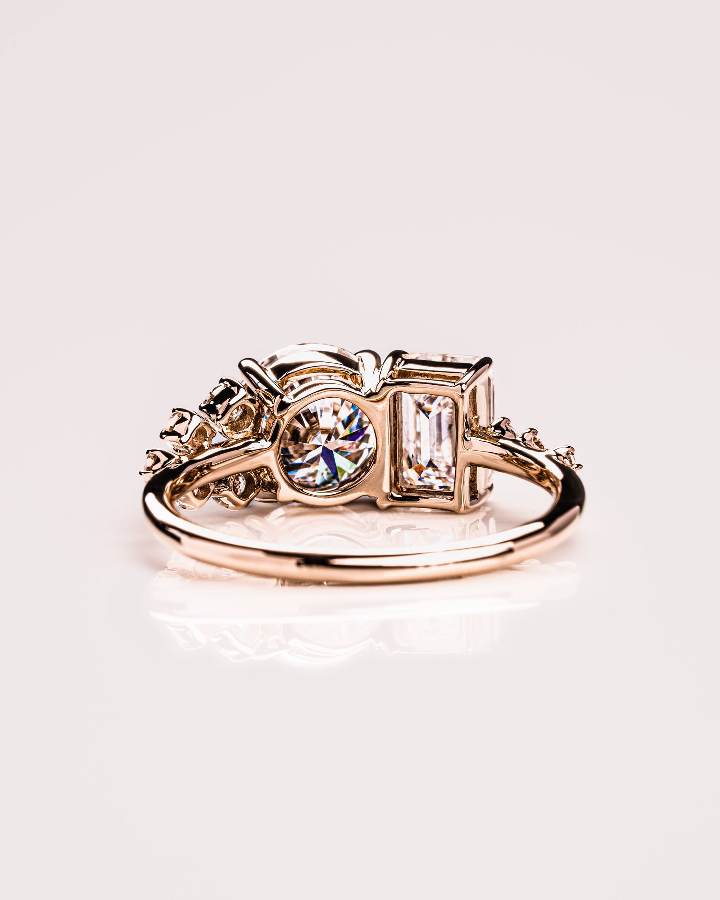 2.80 CT Emerald & Round Cut Two Stone Moissanite Engagement Ring