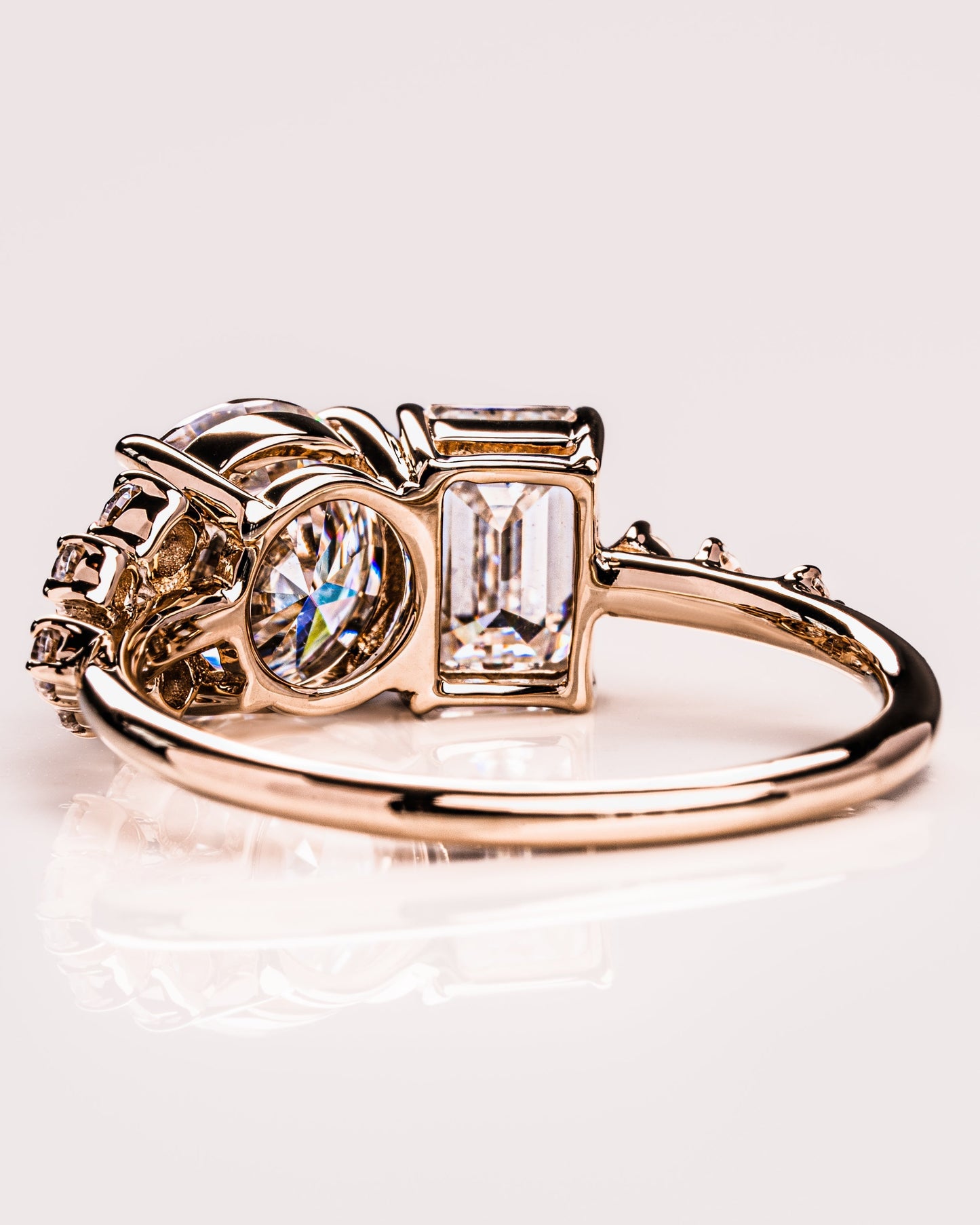 2.80 CT Emerald & Round Cut Two Stone Moissanite Engagement Ring