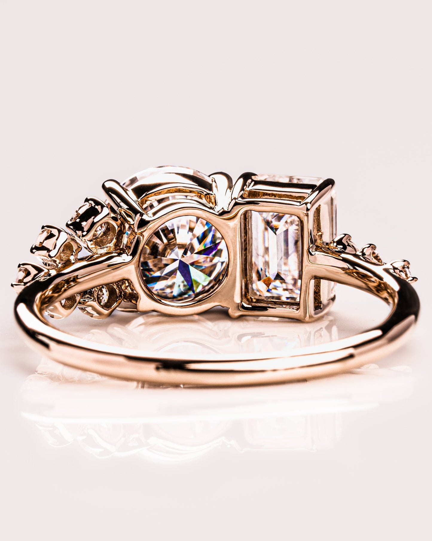 2.80 CT Emerald & Round Cut Two Stone Moissanite Engagement Ring