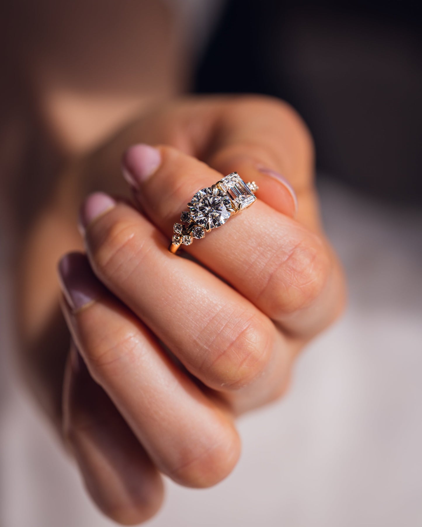 2.80 CT Emerald & Round Cut Two Stone Moissanite Engagement Ring