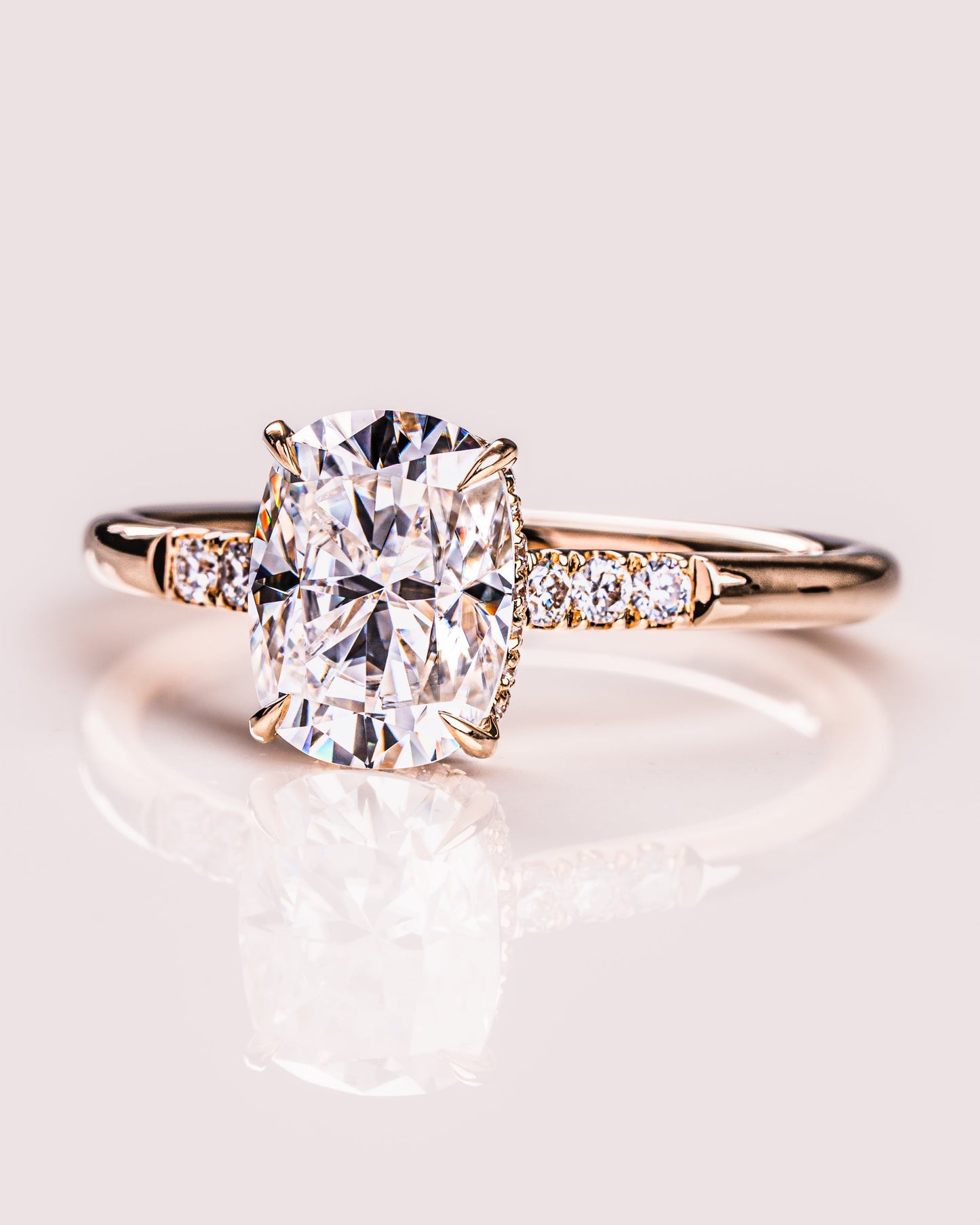 1.49 CT Cushion Cut Moissanite Solitaire Engagement Ring With Hidden Halo Setting