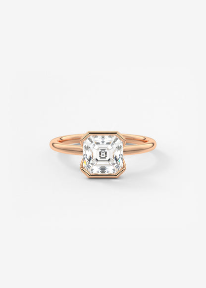 Asscher Half Bezel Lab Grown Diamond Engagement Ring
