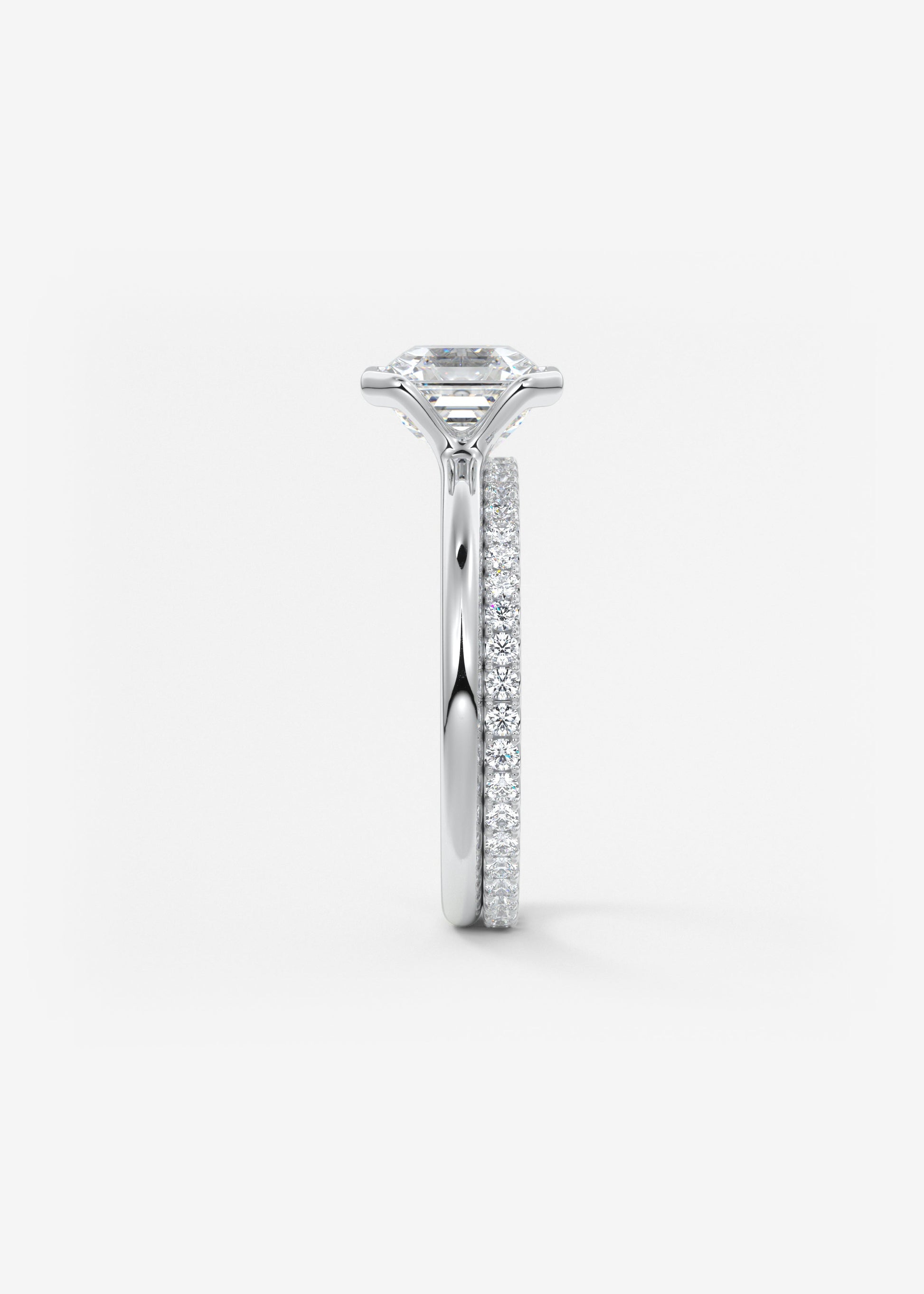 Asscher Half Bezel Lab Grown Diamond Engagement Ring