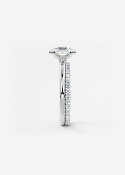 Asscher Half Bezel Lab Grown Diamond Engagement Ring