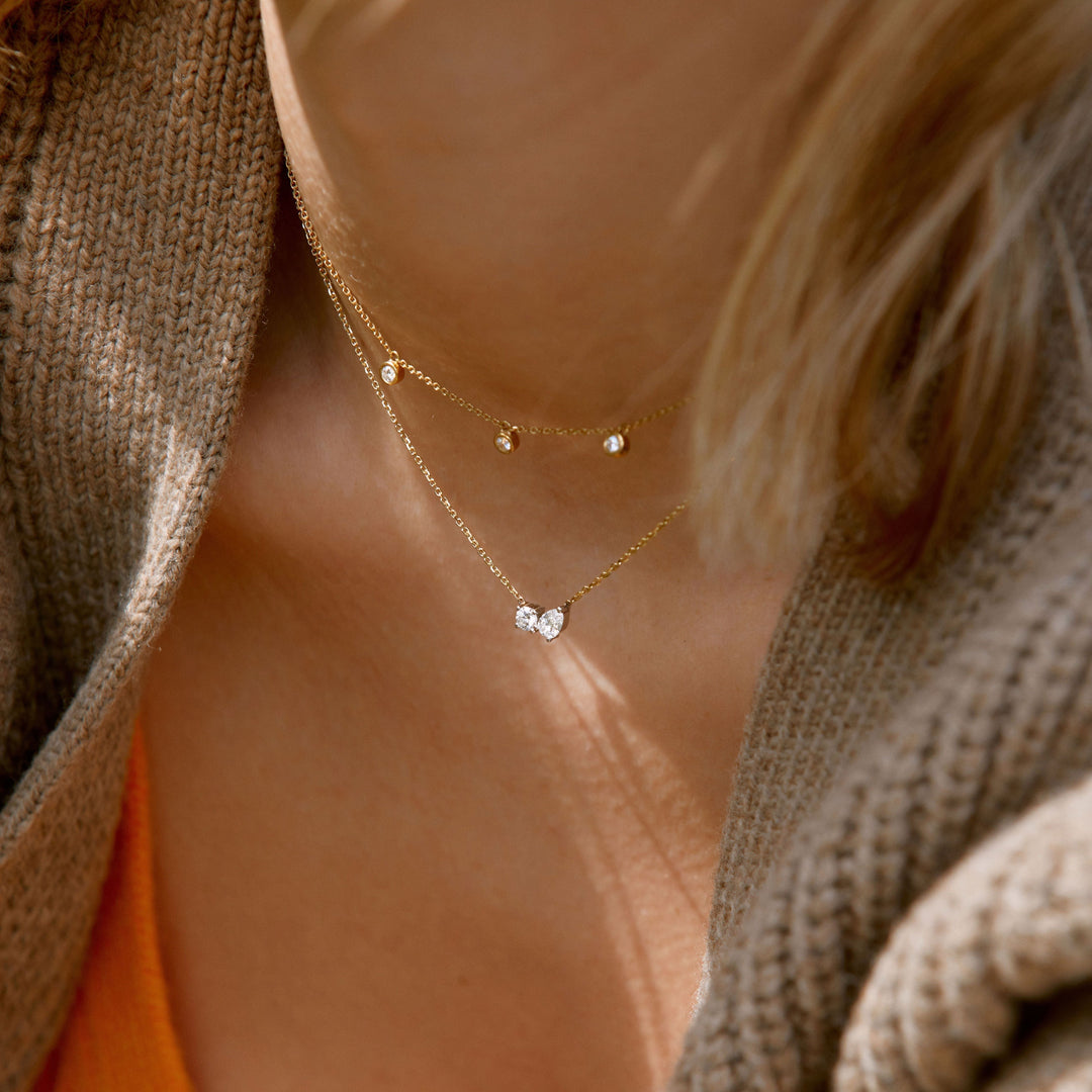 0.42 TCW Round & Pear Shape Moissanite Two Stone Necklace