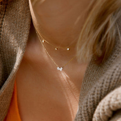 0.42 TCW Round & Pear Shape Moissanite Two Stone Necklace